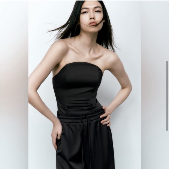 Zara Black SATIN Strapless BODYSUITNWT Size: M - Picture 6 of 9